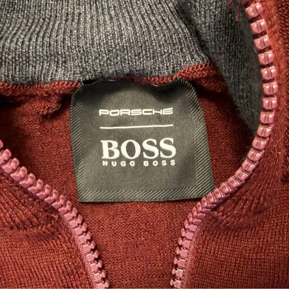 HUGO BOSS Porsche Borselli 1/4 Zip Mock Neck Wool Sweater Mens Small Lightweight